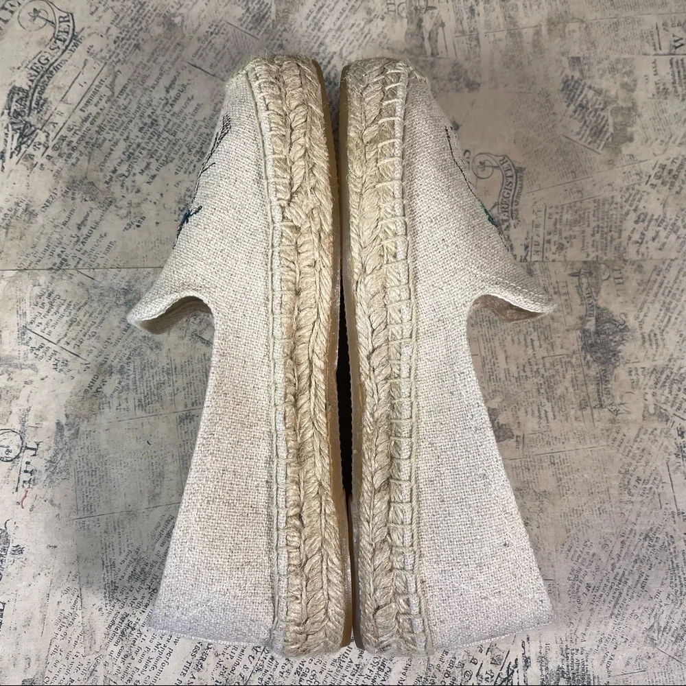 Soludos Cat Embroidered Espadrille Flats Canvas Jute Sole Summer Shoes